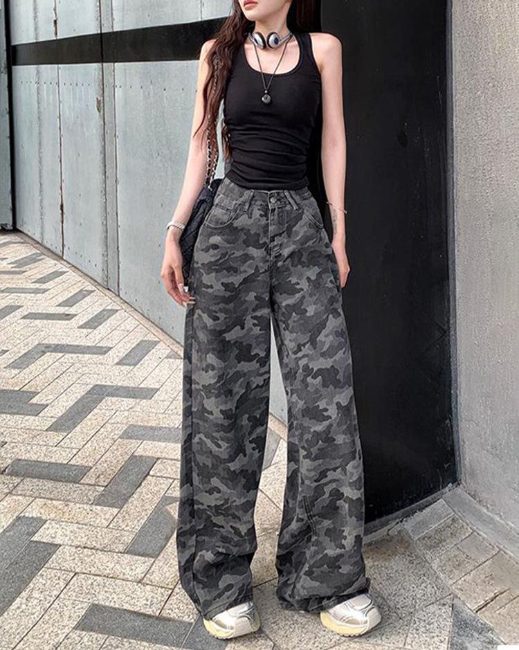 

Comfortable Camouflage Work High Waisted Jeans Women s Autumn Skinny High-street Loose Casual Wide-legged Trousers Jeans for Women Long Denim Pants XS