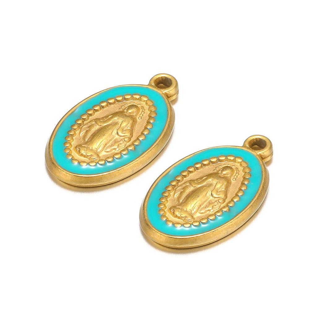 1 Piece 304 Stainless Steel Charms Gold Plated Oval Jesus Enamel Pendants For DIY Necklace Jewelry Making 10mm x 18mm