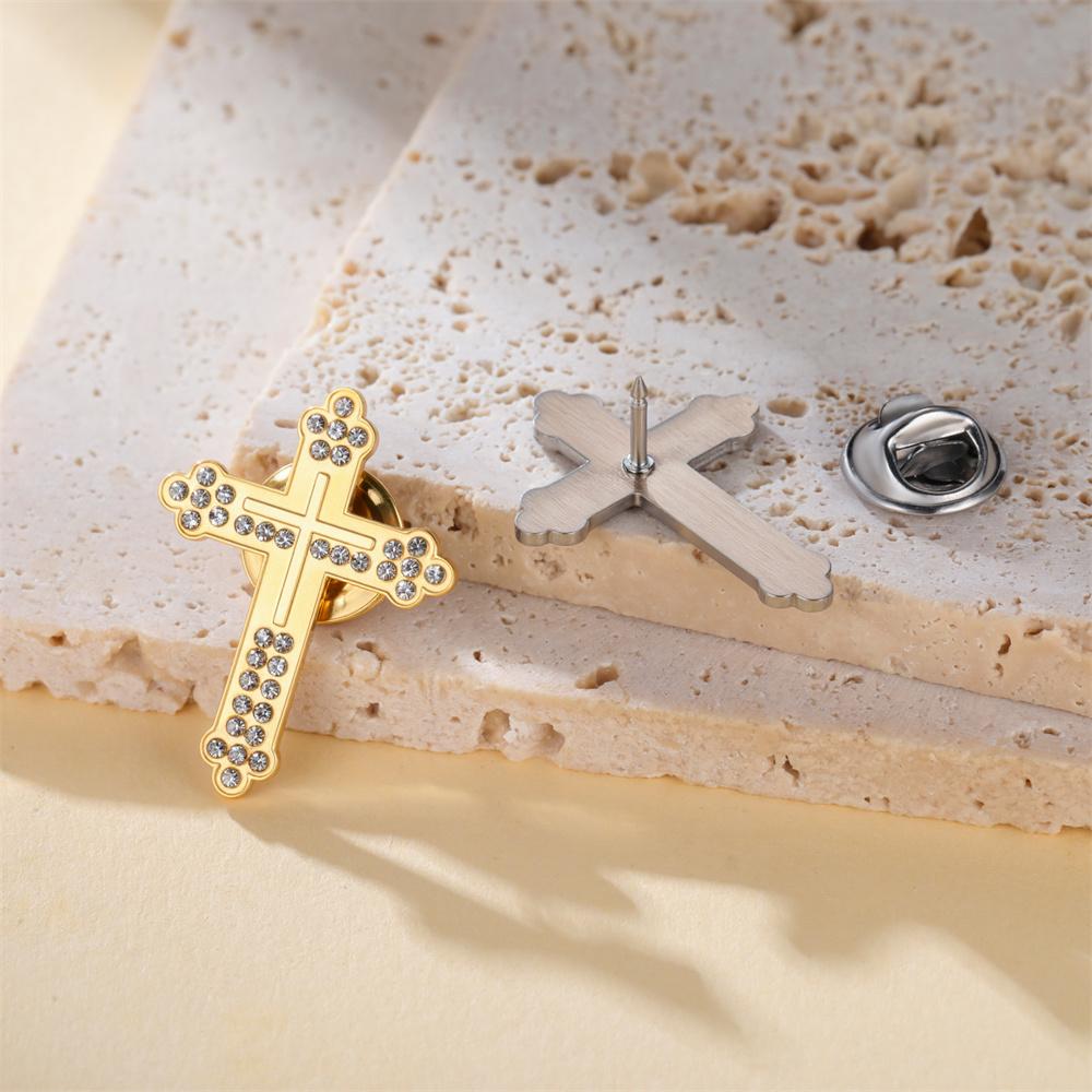 My Shape Strass-Kreuz-Brosche für Damen Herren Edelstahl-Broschen Revers-Pins Anzug-Abzeichen Zubehör Schmuck Party Geschenke