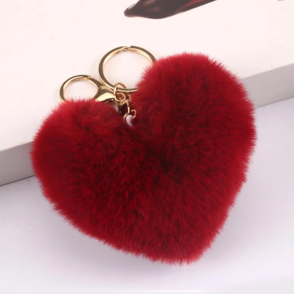 Set Portachiavi Pompom Peluche a Forma di Cuore | Palla di Pelo a Forma di Cuore con Stampa Leopardo | Pelliccia Sintetica Soffice di Alta Qualità per Chiavi Auto Borse Regali