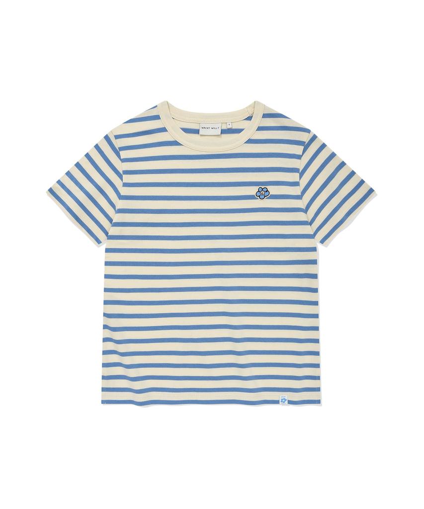 WACKY WILLY [26Ss] Women'S Striped Short Sleeve T-Shirt Sky Blue