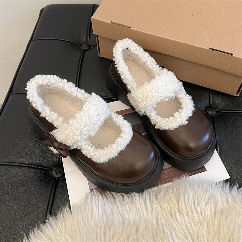 Женские Черные Туфли Мэри Джейн на Платформе с Утолщенным Каблуком Зимние Теплые на Меху Кожаные Повседневные Лоферы Увеличивающие Рост Zapatos De Mujer 35 коричневый 3080₽