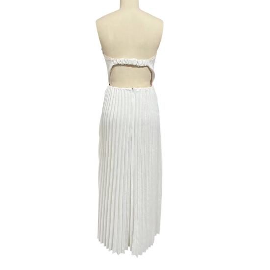 Summer Pleated Chiffon Dress for Women Shell Design Strapless Tube Top Maxi Flowy Dress Backless Formal Wedding Guest Dress
