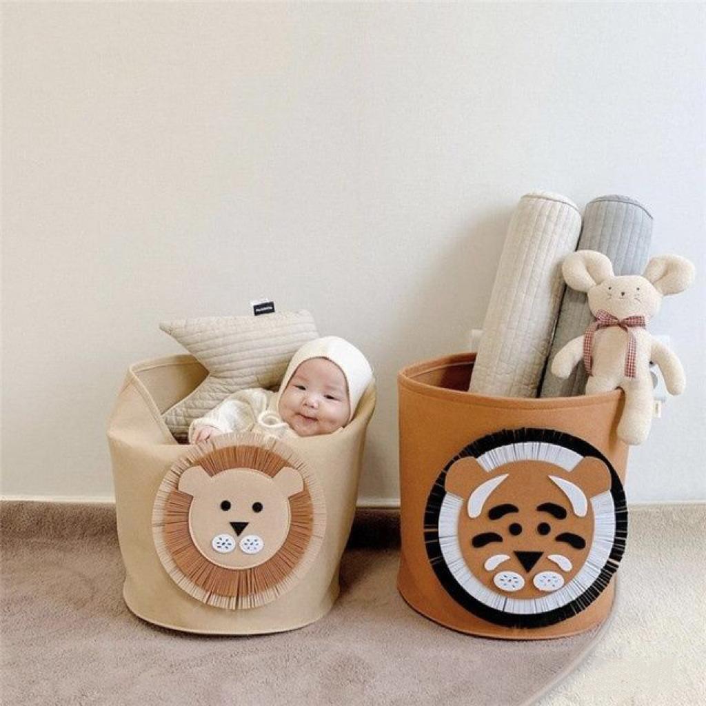 High-value Large Capacity Cartoon Animal Felt Storage Bucket Washable Laundry Basket Dirty Clothes Hamper