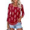 Women's 3/4 Sleeve Square Neck Floral Shirt Casual Loose Tunic Top