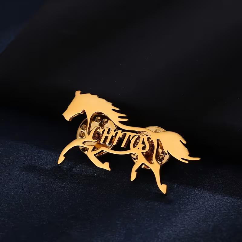 Personalized Equestrian Brooch Stainless Steel Custom Equestrian-Master Name Badge Elegant Galloping Horse Lover Jewelry Gift