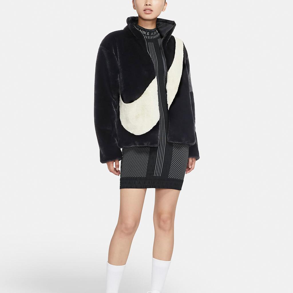 Nike Sportswear Swoosh Large Logo Fleece Collar Jacket For Spring Women Jackets Black CU6559-010