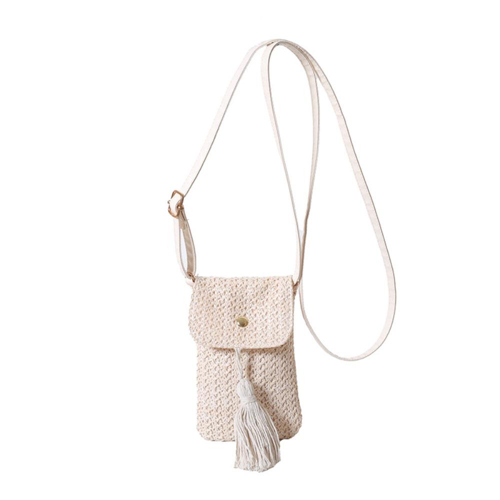 Elegant Woman Phone Pouch Weaving Crossbody Bucket Bag Casual Woven Beach Bag Beach