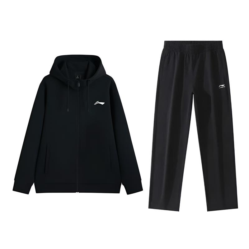 Li-Ning Embroidered Simple Fashion Cotton Soft Breathable Comfortable Versatile Hooded Casual Sports Suit Unisex suit AWDVP47-2+AKLUCC3-1 L