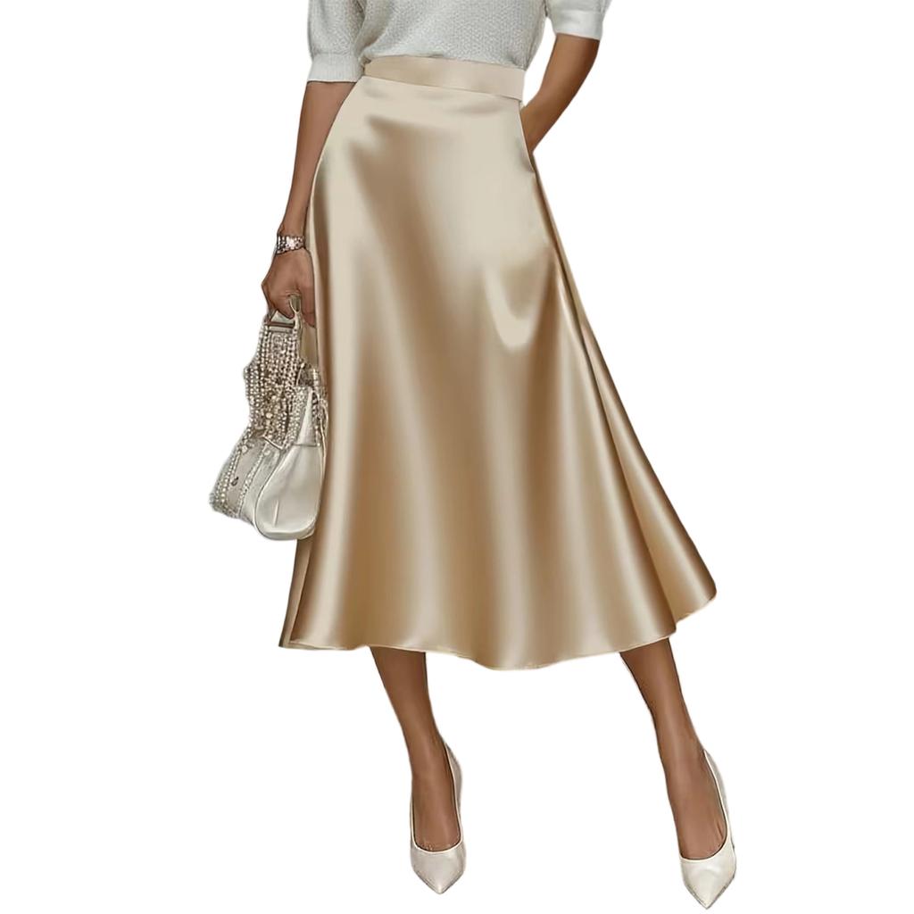 Elegantes Satin-Midikleid in A-Linie für Damen, fließend und schmeichelhaft