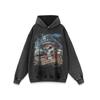 Vintage Hip Hop Skull Print Oversized Hoodie Mens Cotton Streetwear Sweatshirt Winter Casual