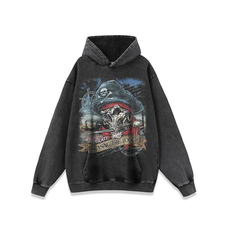 Vintage Hip Hop Skull Print Oversized Hoodie Mens Cotton Streetwear Sweatshirt Winter Casual