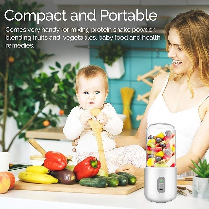 Tragbarer Mixer Smoothie Maker To Go 500ml – Wiederaufladbar Mit 6 Edelstahlklingen, Weiß