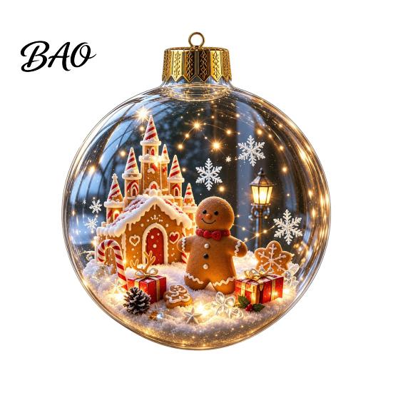 Christmas Theme Decorations Ball Ornament with LED Lights, Snow Scene Acrylic Clear Decor Decor, Shatterproof Xmas Tree Hanging Sphere Holiday