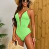 New European and American Swimsuit Women's Sexy Deep V Hollow One-piece Swimsuit Fluorescent Green Cross Backless Vacation Swimsuit Women
