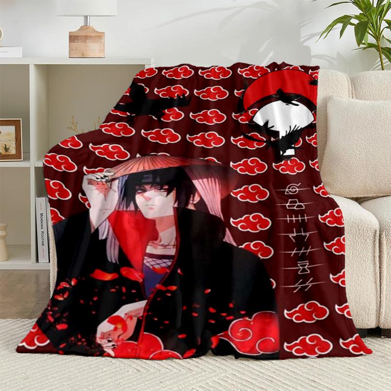 1PC Anime Red Clouds On Black Background Flannel Blanket Suitable for Both Men And Women, Soft Ideal for Beds And Sofa, Birthday Or Christmas Gift