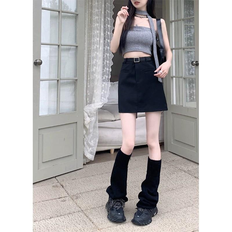 Preppy Sweetheart ~ A-line Suit Skirt for Women High-Waisted Grey Short Skirt Anti-Exposure Slimming Casual All-match Versatile Bodycon Skirt