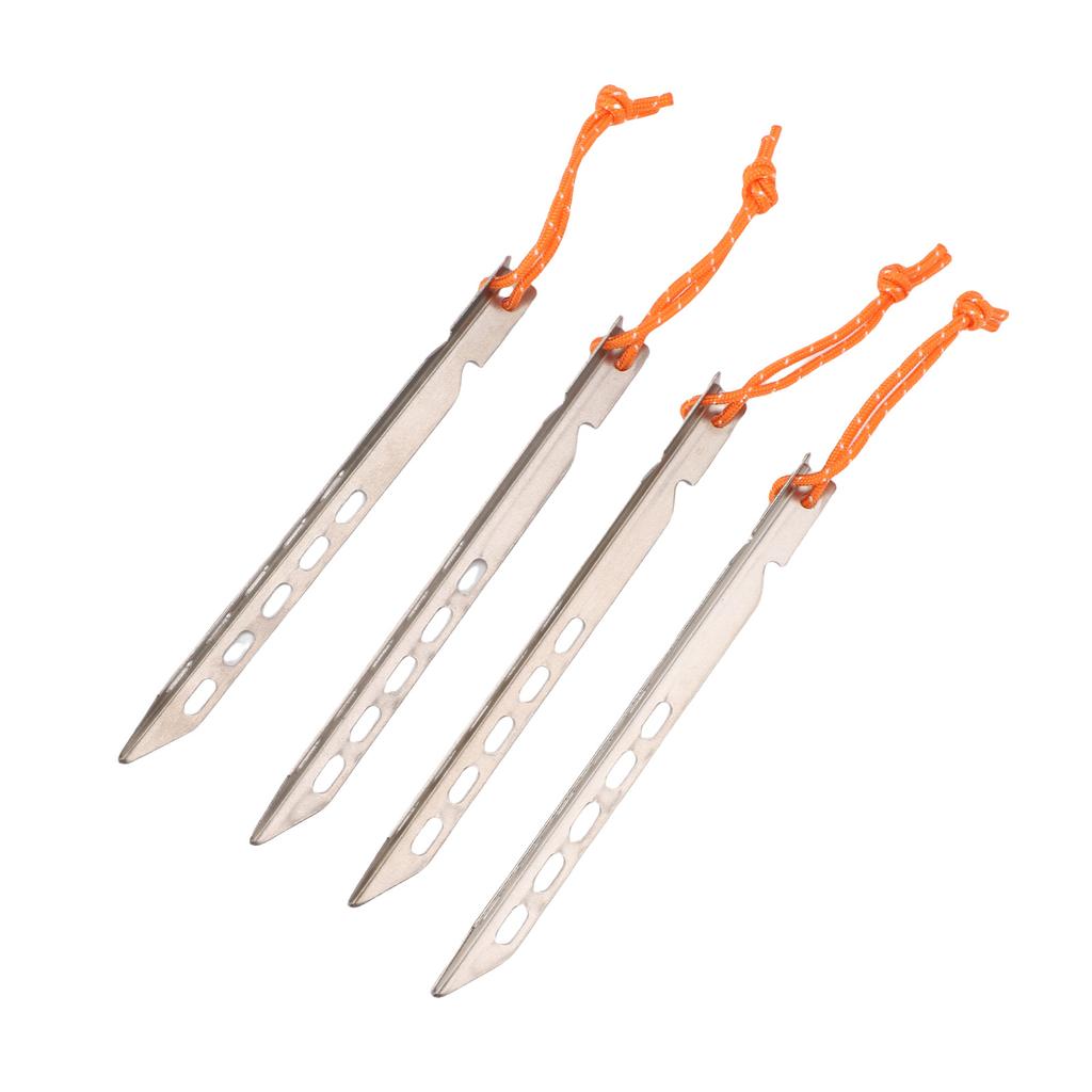 4PCS Tent Stakes with Rope Ti Alloy V Shaped Canopy Pegs for Outdoor Camping Beach Lawn Silver