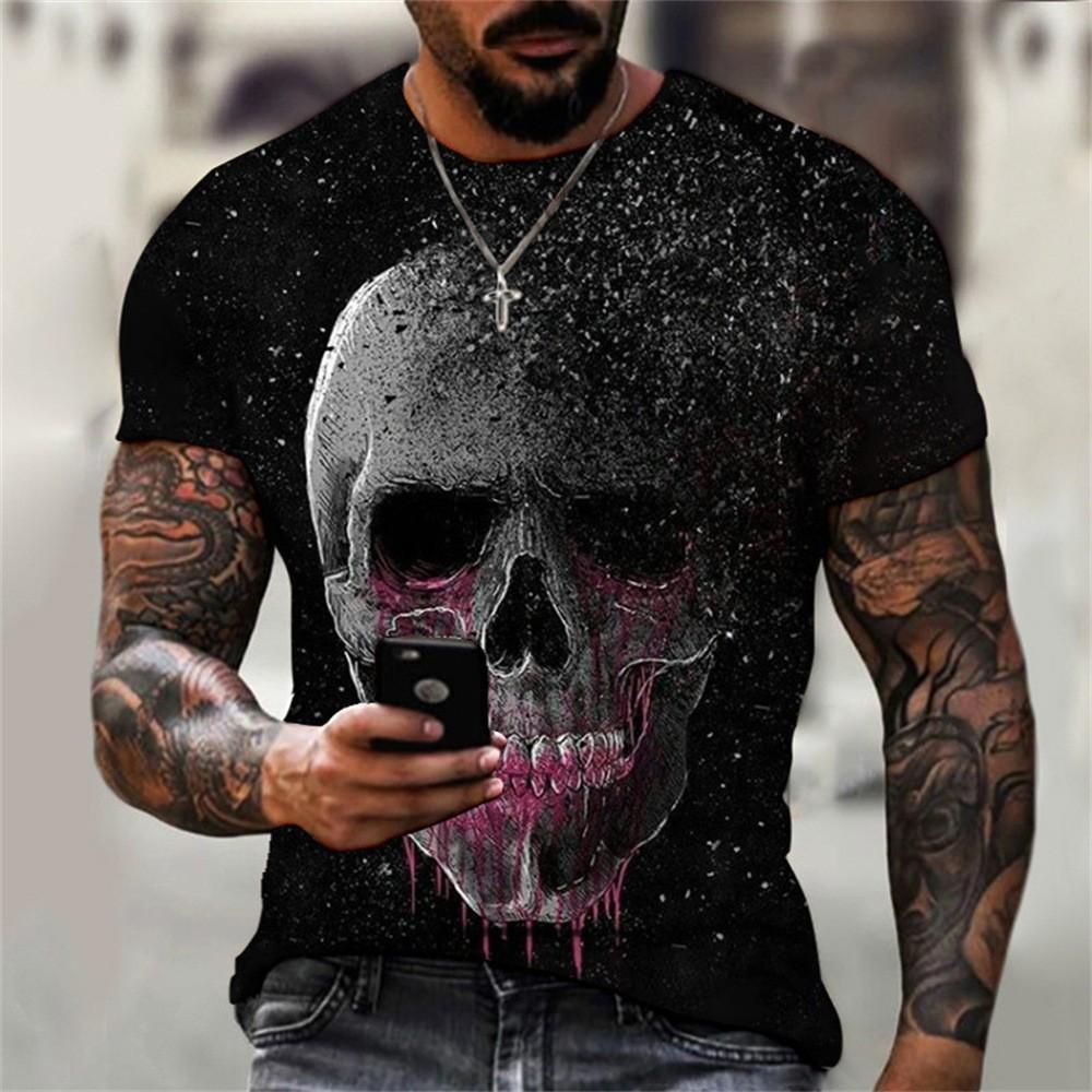 Skeleton 3D Print T-shirt Round Neck Short Sleeved T-shirt Top High Street Unisex Style