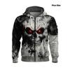 Men's Fashion Skull 3D Print Zipper Pocket Hoodie Clothing Spring Autumn Casual Sports Oversize Long Sleeve Sweatshirt Tops