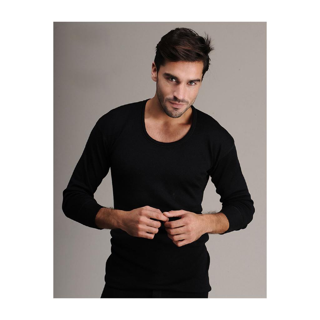 4002 Men's Black Long Sleeve Wool Undershirt