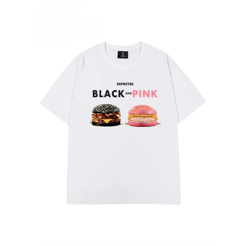 Summer Fashion Heavyweight Retro Men's Burger 100% Cotton Printed Round Neck High Quality Casual Fitness Street T-shirt