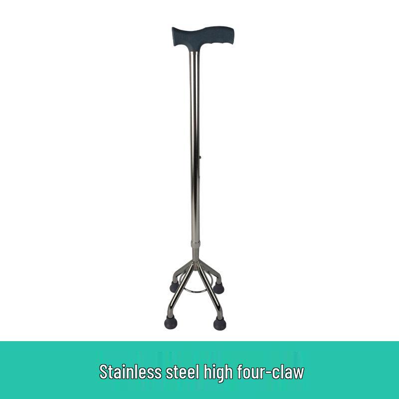 Retractable Four-Legged Walking Stick with Rubber Foot Pad, Lightweight Aluminum Alloy for Seniors