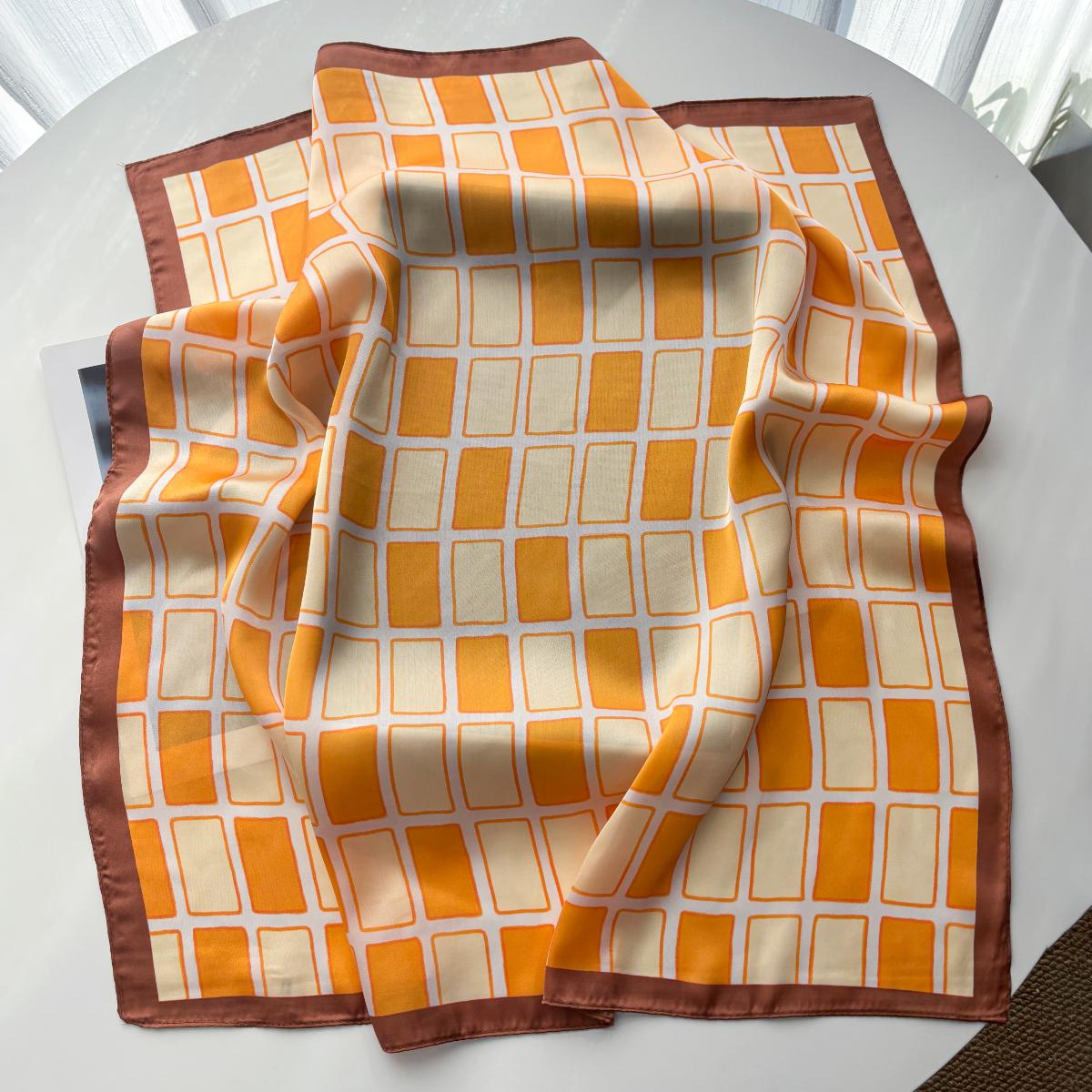 

Luxury Square Scarf For Women Plaid Print Imitation Silk Scarves Bandanas Hijab Neckerchief For Beach Elegant Shawl Wraps