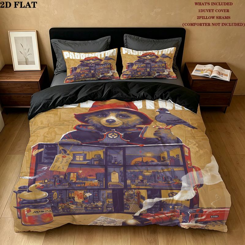 Paddington Bear Bedding Quilt Set Quilt Cover Pillowcase Home Decoration Birthday Gift (1 * duvet cover + 2 * pillowcase, without core)