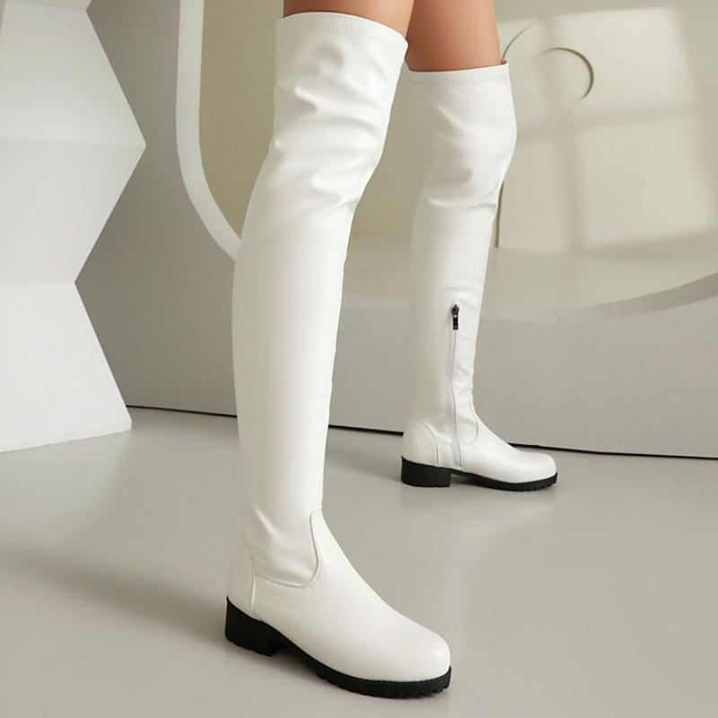 Elastic Women's Thigh High Boots Comfortable Low Heels Over-the-knee Boot Black Red White Long Fetish Shoes Ladies Large Size 48