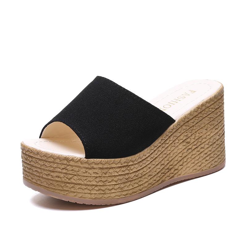 Damen Sommer Muffin mit Plateau-Absatz mit Fischmaul Bequeme Atmungsaktive Flip-Flops Strand Sandalen