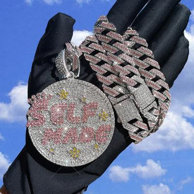 Strass Buchstabe Selbstgemachter Anhänger Bubble Cuban Kette, Hip Hop Trendige Herren Halskette