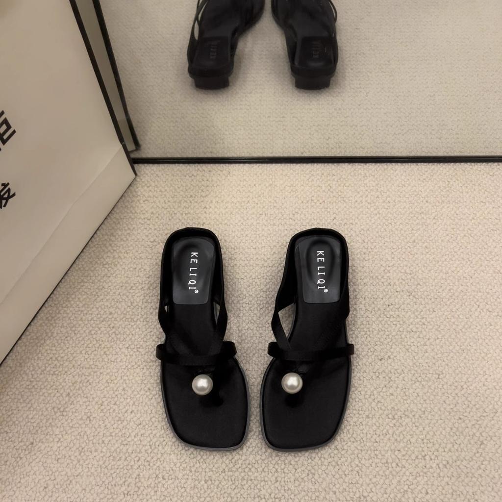 Franska gao högklackade kilklackar flip-flops skor dam sommarplagg med kjol strass muffinbotten coola tofflor dam