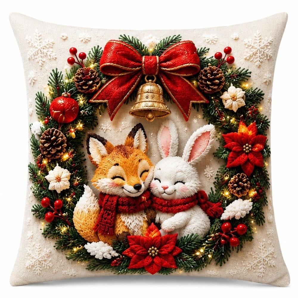 Skin-friendly Xmas Pillowcase 45cm 17in Cushion Cover 3D Illusion Christmas Pillow Covers Bedroom