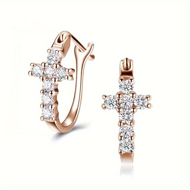 Cross Hoop Earrings for Women, Copper Zircon Inlaid Circle Earrings, Minimalist Elegant Casual Fashion Jewelry, Statement Gift белый