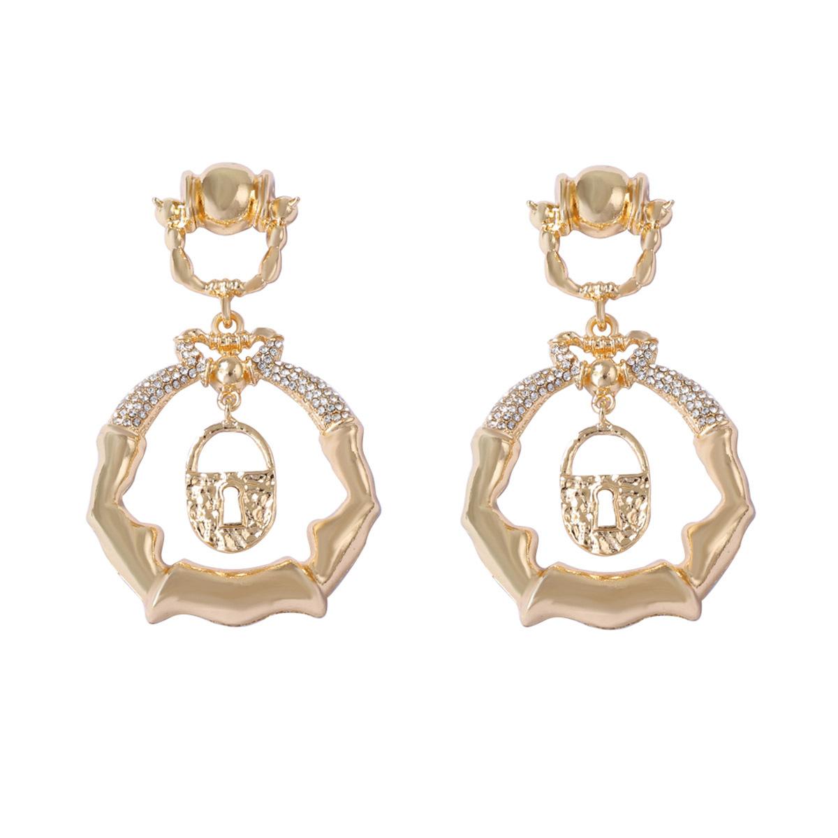 Европейский и американский легкий люкс ретро креативный дизайн сплав замочная скважина микро-инкрустация циркон преувеличенные серьги женские серьги золотой