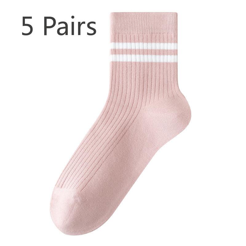5 Perechi de Șosete Dama de Primăvară și Toamnă Antibacteriene din Bumbac Pur Fără Cusături cu Bare Paralele Medii