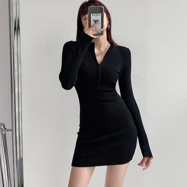 Elegant Black Slim Bodycon Dress - Women's Fall Winter 2025 Collection