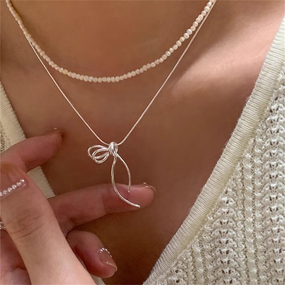 Ribbon Bow Necklace Sweet Delicate Gentle Neck Chain Personalized Clavicle Chain