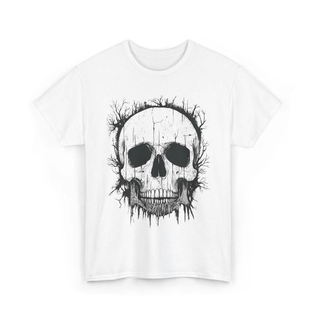 Creepy Skull Tree Shirt Haunted Forestcore Gothic Woodland Art Tee Horror Woodcut Illustration T-shirt Men Clothing