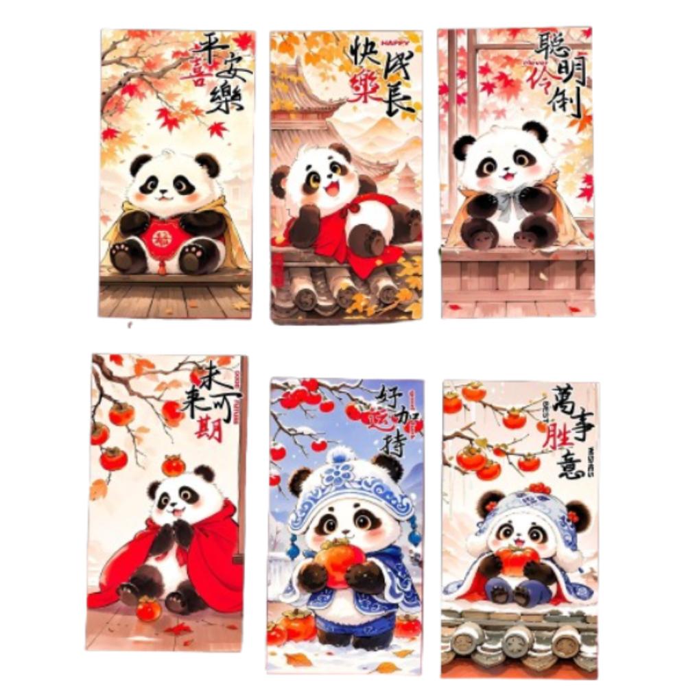 6pcs Cute New Year Panda Red Envelopes Chinese Style Traditional Children Money Pocket Hongbao Blessing Gifts Packing Bags