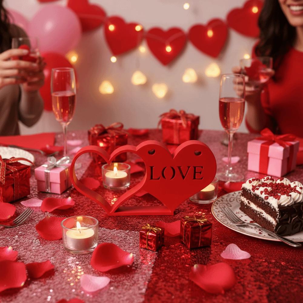 Art Craft Red Love Knot Ornament Plastic LOVE Ornaments Valentine Day Decorations  Table