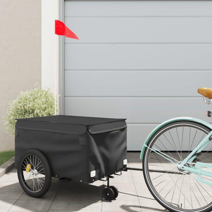 VidaXL Bicycle Trailer, Transport Cart with Hitch Bar, Bicycle Trailer with Flag for Luggage, Black 94101