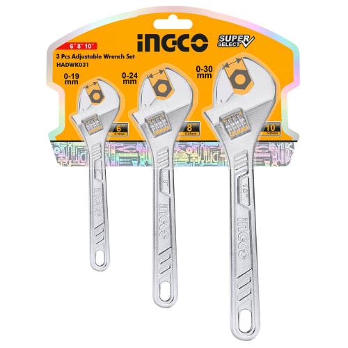 INGCO Adjustable Wrench 3-Piece Set (150mm, 200mm, 250mm, Maximum Opening 30mm, Graduations, for Faucet Repairs, etc.) HADWK031 (Set of 3)
