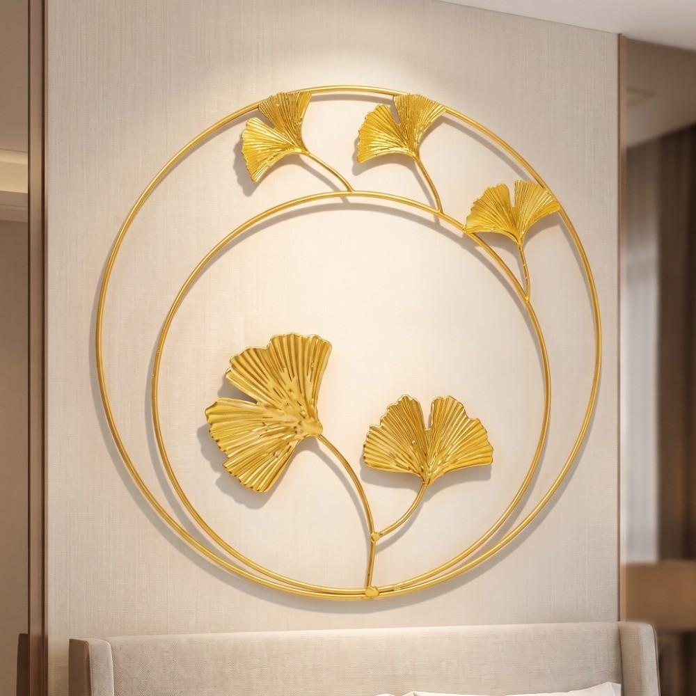 Elegant Metal Wall Hanging Decor Gold 11.02in Leaf Wall Ornament Light Luxury Round Leaf Decoration Indoor Wall Decor