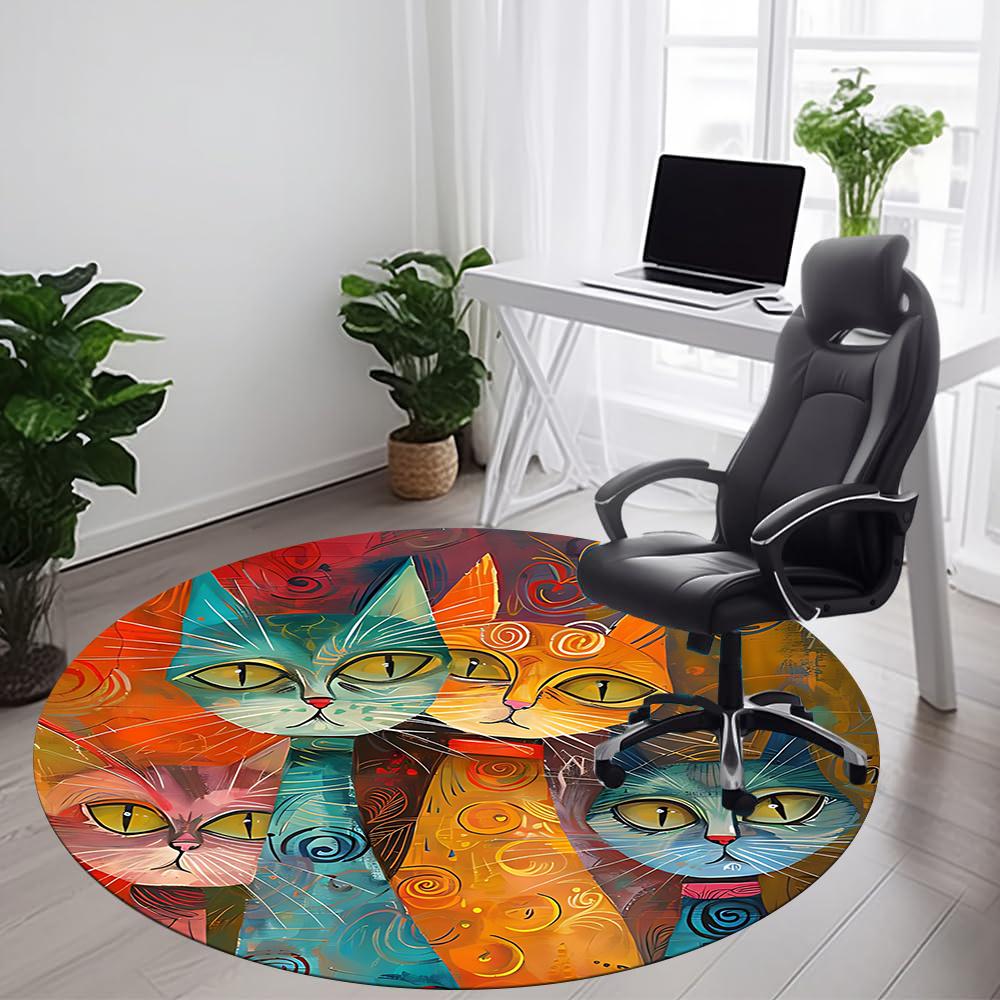 1pc Cat Artwork Office Round Area Rug, Indoor Mat Suitable ForOffice, Under Office Chairs Bedroom Living Room Home Decor, Room Decot010