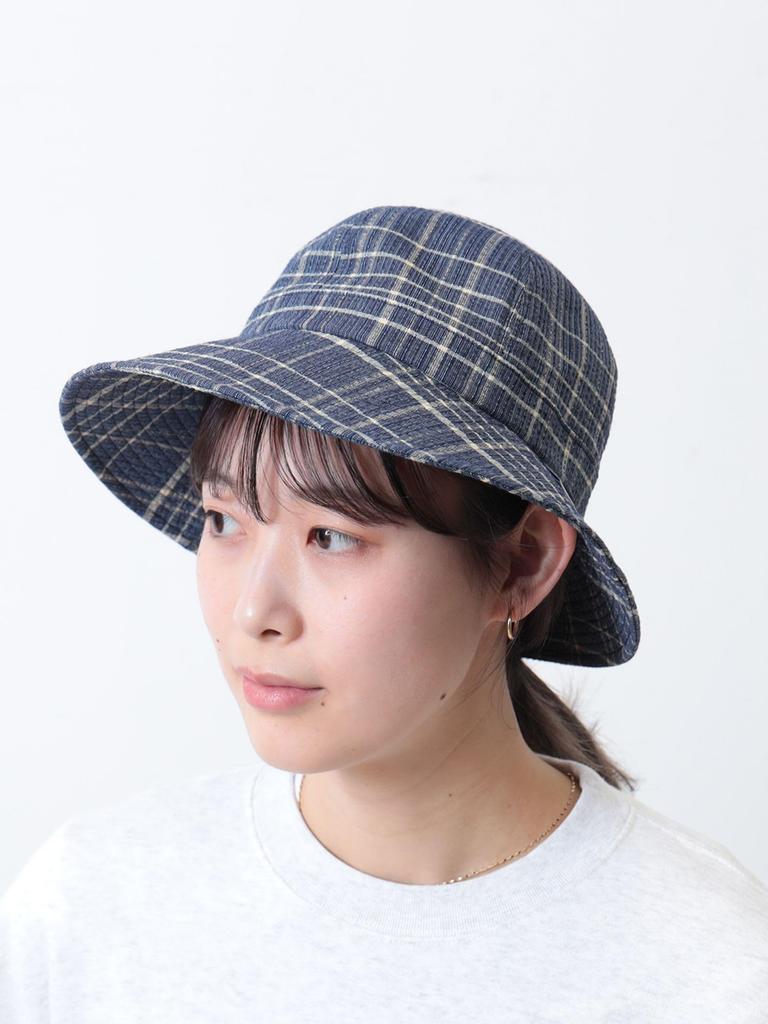 Beams Japan Hat (UNISEX Nagao Orimono Custom Shijira Weave Hat, SAX CHECK FREE)