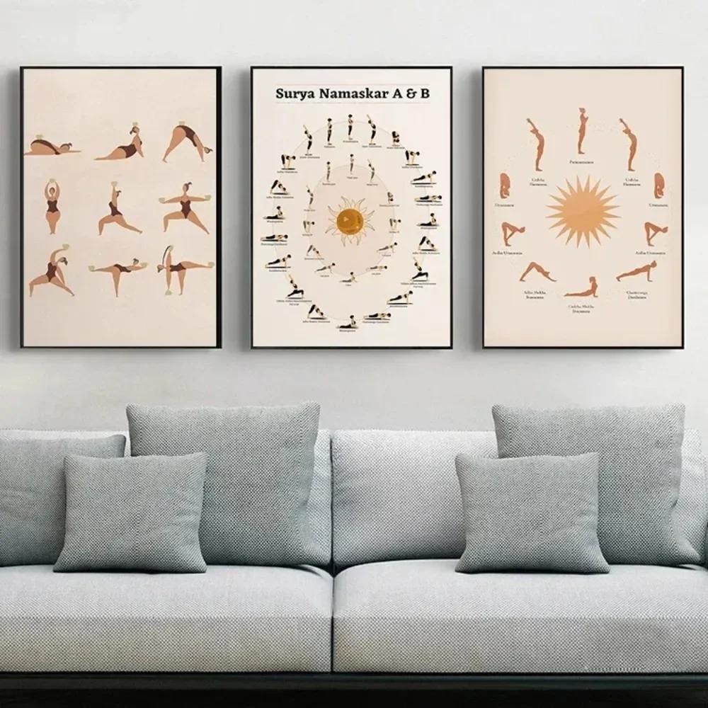 Yoga Liebhaber Posen Verschiedene Professionelle Bewegungen Kaffee Katze Poster Druck Wandkunst Bilder Leinwand Malerei Zimmer Heimdekor