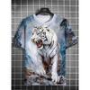 Summer Printed 3D Digital Tiger Loose Plus Men's Casual Trendy Short Sleeved T-shirt Top