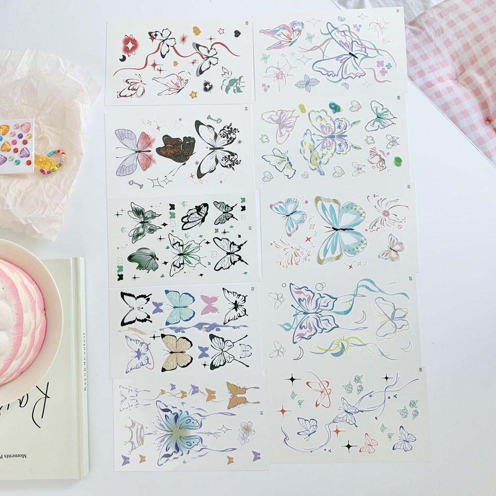 Tulshop Kitsch Butterfly Color Semi-Permanent Tattoo Sticker Waterproof Emotional Henna Fashion Tattoo 10 Sheets No. 98, A, 1 Set